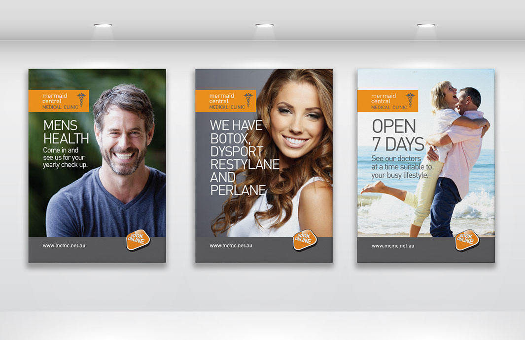 Image showing three designed posters for mermaid central medical clinic