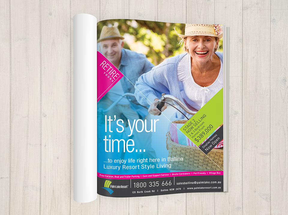 Palm Lake Resort magazing advert for a newspaper.